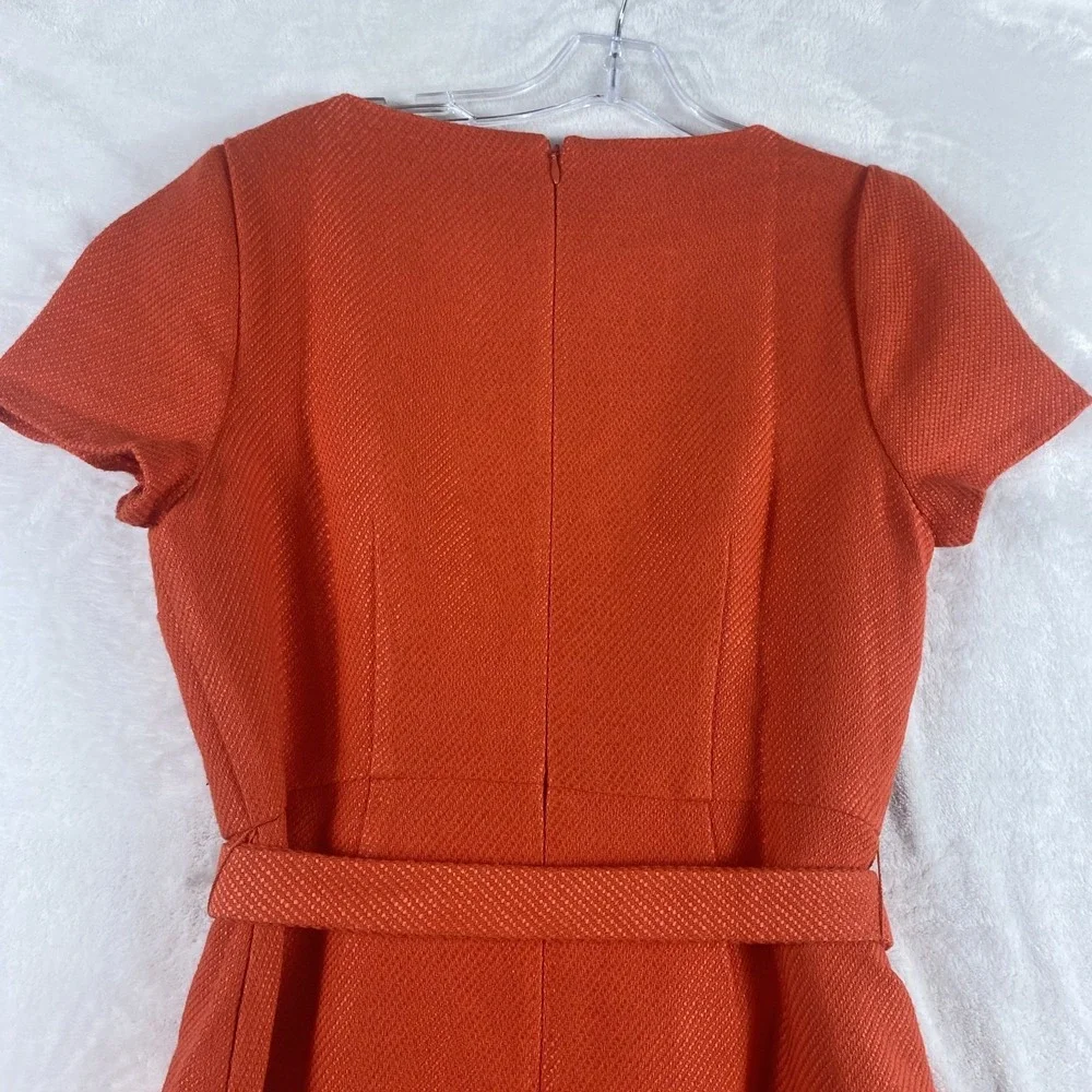 NWT Ann Taylor Knit Dress Women Sz 6 Petite Orange Belt Knee Length Office Work - Picture 10 of 15